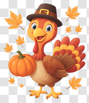 Turkey Holding Pumpkin - Happy Thanksgiving Cartoon Turkey Transparent PNG