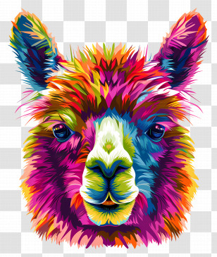 Alpaca Face - Vibrant Alpaca Illustration In Rainbow Hues Transparent PNG