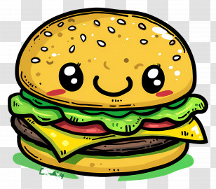 Cartoon Hamburger - Cute Smiling Burger Cartoon Illustration Transparent PNG