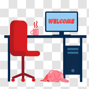 Cartoon Dog - Office Desk With Computer Illustration Transparent PNG