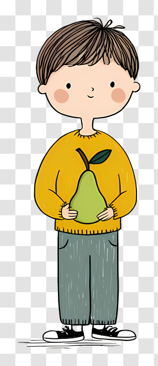 Child Standing With Pear - Boy Holding A Pear In Yellow Sweater Transparent PNG