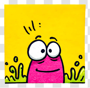 Cartoon Sticky Note - Pink Cartoon Character On Yellow Transparent PNG
