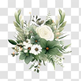 Wedding Flowers - Elegant Floral Bouquet With White And Green Accent Transparent PNG