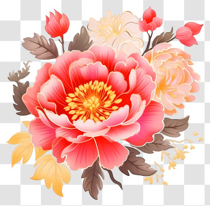 Chinese New Year Flower - Floral Bouquet Of Pink And Peach Blooms Transparent PNG
