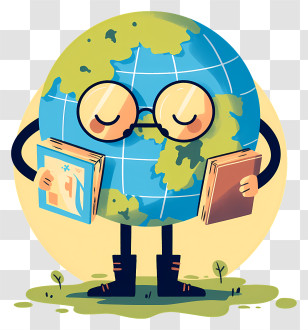 Earth With Glasses - Earth Holding Books With Glasses Transparent PNG