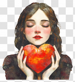 Woman Holding Heart - Girl Holding A Heart Illustration Transparent PNG