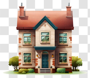 House - Cozy Brick House With Red Roof Illustration Transparent PNG