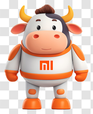 Xiaomi Mascot - Cartoon Cow In Orange Suit Transparent PNG