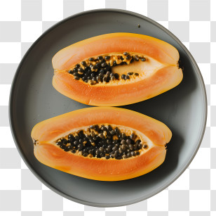 Papaya - Sliced Papaya With Seeds Served On A Plate Transparent PNG