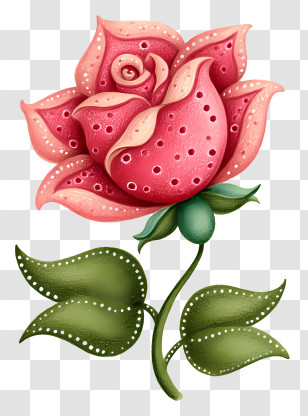 Rose Swirl - Pink Rose With Green Leaves Transparent PNG