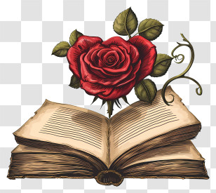 Rose On Book - Elegant Rose And Book Illustration Transparent PNG