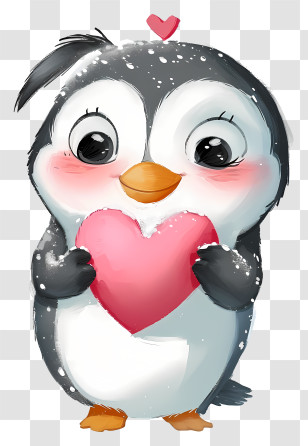 Detailed Character Illustrations - Cute Penguin Holding A Heart Transparent PNG
