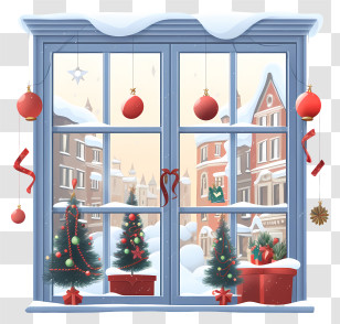 Window Decorations - Christmas Window Scene With Festive Decor Transparent PNG