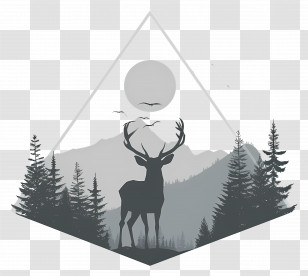 Deer Silhouette - Deer Silhouette In Forest Transparent PNG