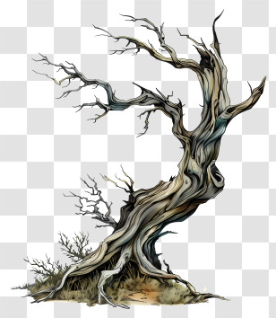 Fallen Tree - Twisted Dead Tree In Artistic Illustration Transparent PNG
