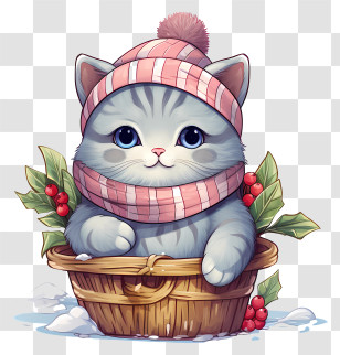 Cute Kitten - Cat In Basket Animal Transparent PNG