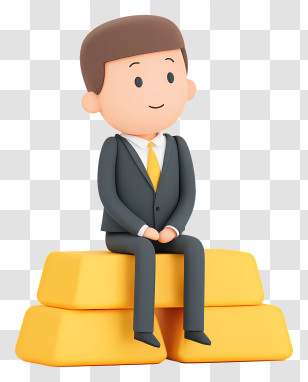 Businessman Sitting Gold Bars - Cartoon Businessman Sitting On Gold Bars Transparent PNG