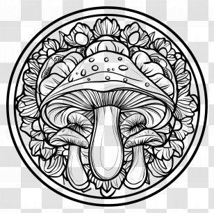 Mushroom Coloring Page - Mushroom Mandala Decorative Art Transparent PNG