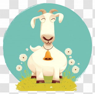 Cute Cartoon Goat - Happy Goat With Bell In Pasture Transparent PNG