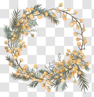 Mimosa Flowers Wreath - Floral Wreath With Yellow Berries Transparent PNG