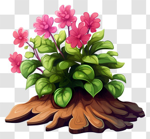 Plant - Pink Flower Plant With Green Leaves Transparent PNG
