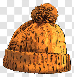 Knit Cap - Orange Knitted Hat With Pom Pom Transparent PNG