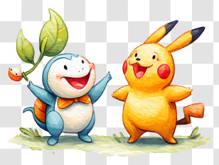 Watercolor Pokemon - Cartoon Creatures With Leaf And Smile Transparent PNG