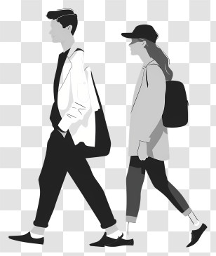 Man Female Walking - Walking Man And Woman In Casual Illustration Style Transparent PNG