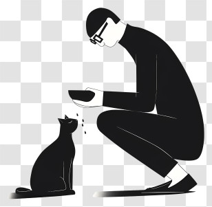 Man Giving Cat Food - Silhouette Of Man Feeding Cat Transparent PNG