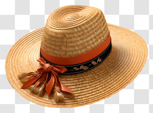 Hat - Decorative Straw Hat With Ribbon Transparent PNG