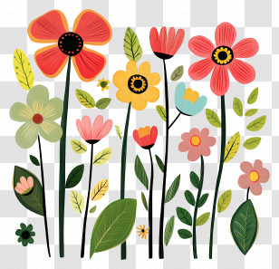 Flower Banner - Colorful Cartoon Flowers Transparent PNG