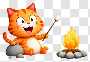 Cat Roasting Marshmallow - Happy Kitten Roasting Marshmallow Transparent PNG