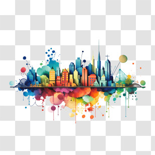 World Urbanism Day - Colorful Cityscape In Watercolor Art Transparent PNG