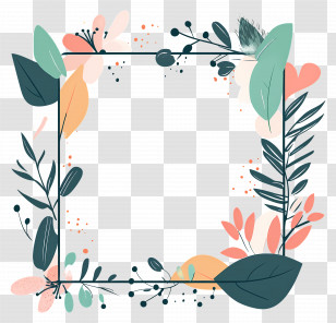 Wildflowers Frame - Botanical Square Frame With Leaves And Flowers Transparent PNG