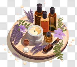 Spa Products - Aromatherapy Set With Essential Oils And Lavender Details Transparent PNG