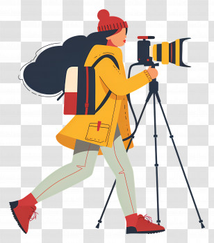 Woman Filming Vlog - Photographer With Camera And Tripod Transparent PNG
