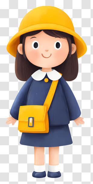 Kindergarten Girl - Cute Schoolgirl With Yellow Hat Transparent PNG
