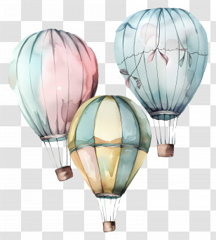 Pastel Balloons - Colorful Hot Air Balloons Transparent PNG