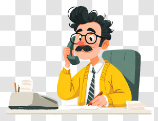 Employee Doing Communication - Office Worker At Desk Illustration Transparent PNG
