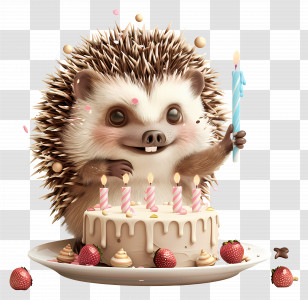 Animal - Cartoon Hedgehog Celebrating Birthday With Cake Transparent PNG