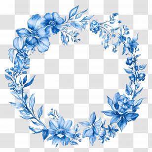 Blue Circle Frame - Delicate Blue Floral Wreath Airy Design Transparent PNG
