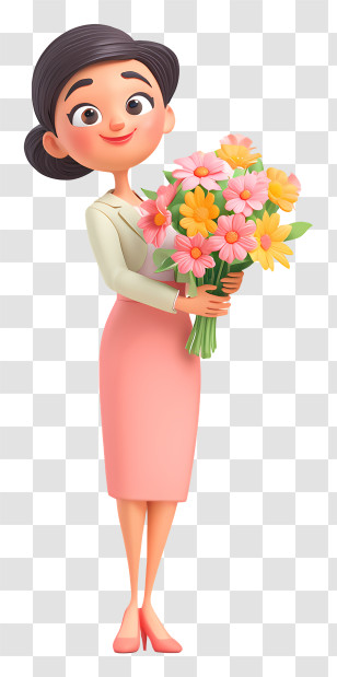 Woman Holding Flower Bouquet Transparent PNG