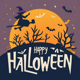 Halloween Party - Spooky Halloween Scene With Witch And Full Moon Transparent PNG