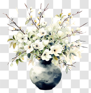 Zen Flower Arrangement - Beautiful Flower Vase With White Blossoms Transparent PNG