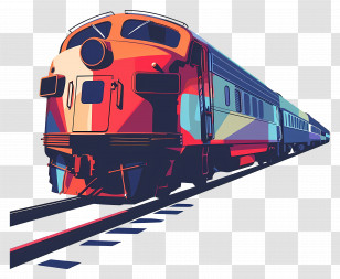 Train - Bright Train Illustration On Tracks Transparent PNG