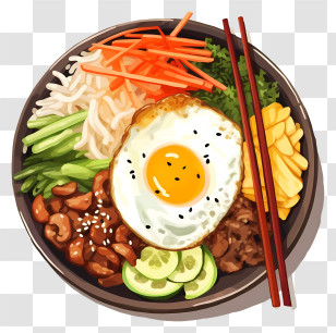 Korean Food - Illustration Of Korean Bibimbap Bowl With Ingredients Transparent PNG
