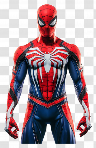 Spiderman Standing - Superhero In Red And Blue Costume Transparent PNG