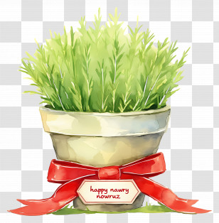 Happy Nowruz - Pot Of Green Sprouts With Ribbon For Nowruz Transparent PNG