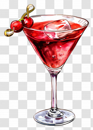 Cocktail - Red Cocktail Drink With Cherry Garnish Transparent PNG