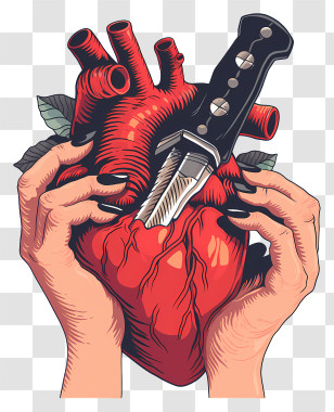 Heart Tattoo - Heart Illustration With Knife Transparent PNG
